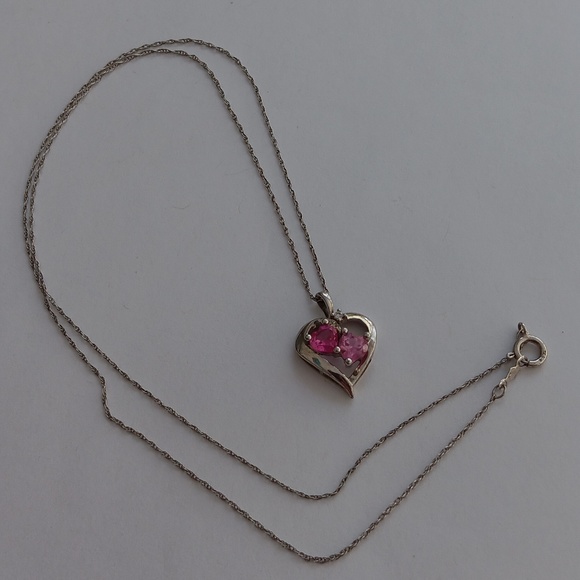 Valentine Sterling and Pink Stone Necklace, about 20". Beautiful. Perfect gift - Picture 2 of 4
